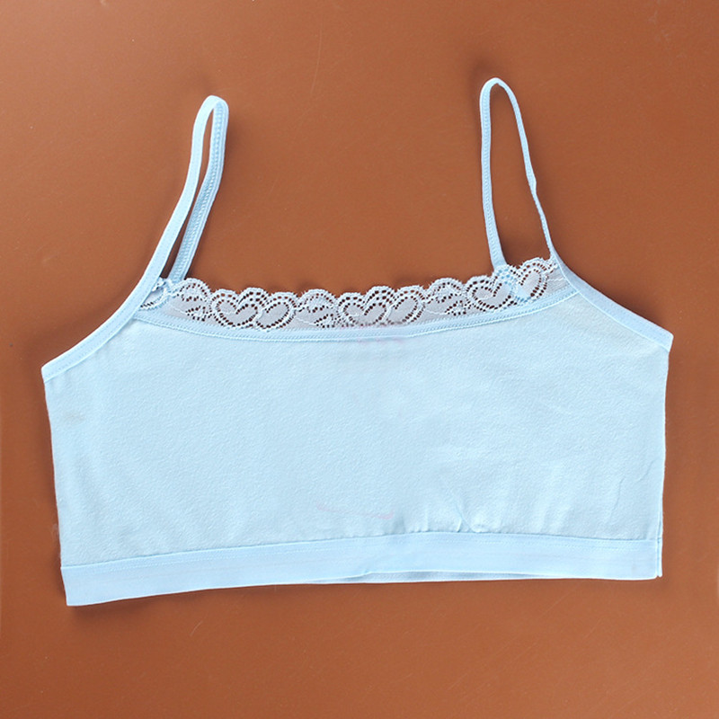 Teenager Girls Cotton Bra Solid Student Underwear Kids Girls Children Vest Training Bras Tops Wrapped Chest Camisoles Tanks: SKY BLUE