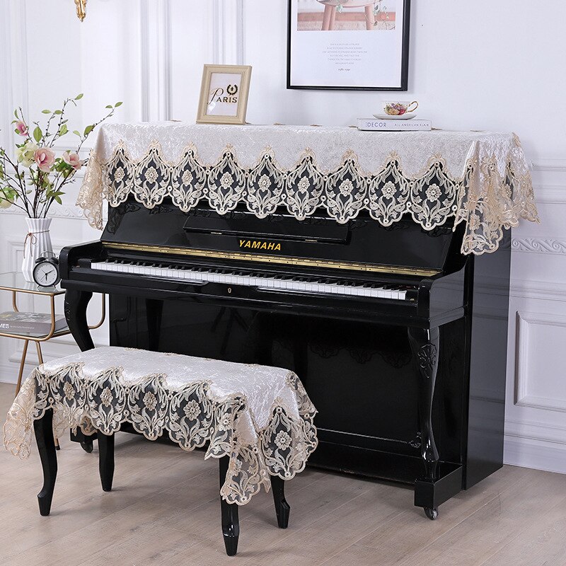 Klassisk europæisk fløjl blonder klaverbetræk grøn beige pink klaver bænkbetræk: Beige / 58 x 118cm bænkbetræk