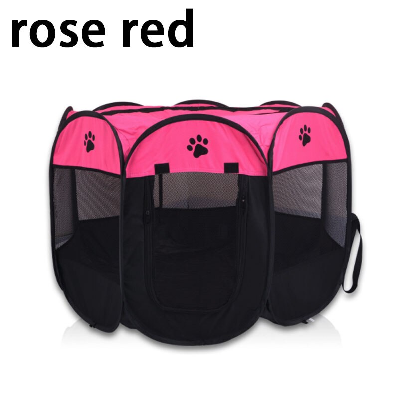 Tragbare Falten Zelt Haustier Hund Haus KäFeige Hund Katze Bett Zelt Laufstall Welpen Zwinger Einfache Bedienung Achteckige Zaun Ich bin Freien Liefert: Rose rot / 90x90x60cm