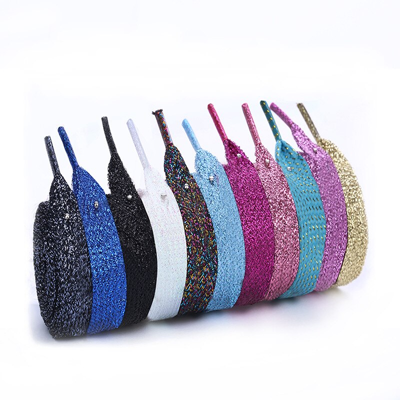 Sneakers glitter guld silke snørebånd talje reb tøj tilbehør farve flade snørebånd voksne børns snørebånd