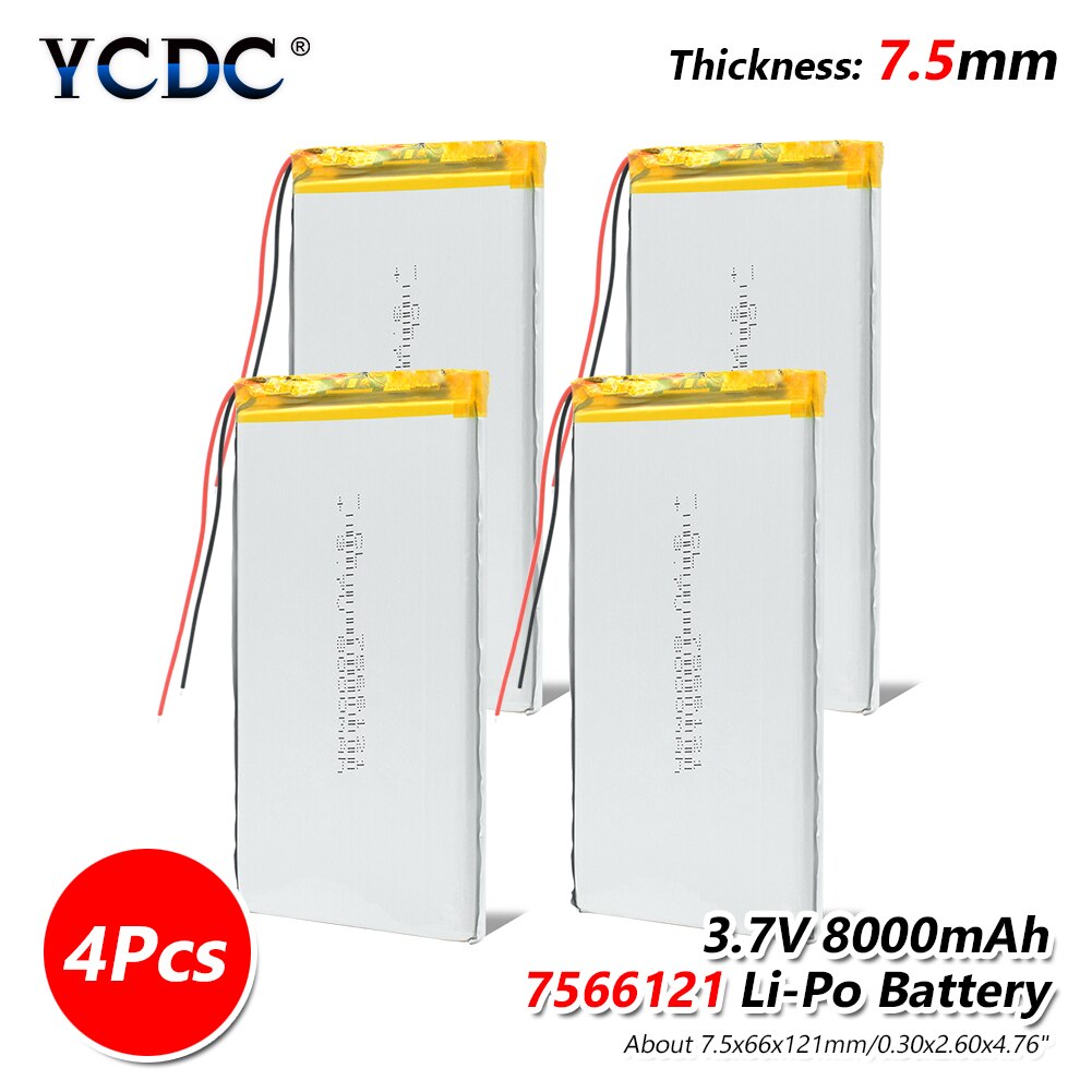 1/2/4pcs 3.7V 8000mAh Li-Po Rechargeable Battery 7566121 For Tablet DVD MID GPS, tablet, Vehicle Traveling Data recorder, E-book: 4 x Battery