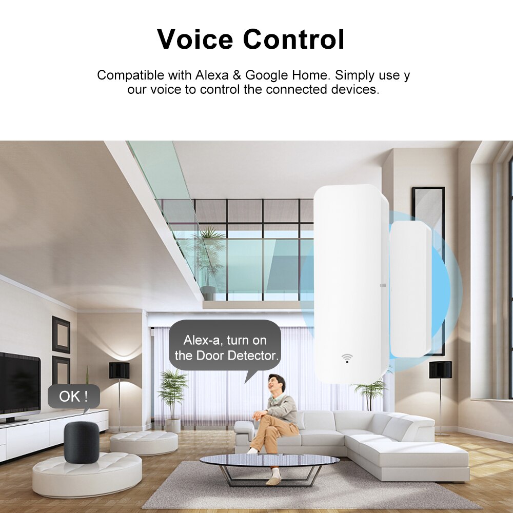 Tuya Smart WiFi Door Sensor Door Open / Closed Detectors Compatible With Alexa Google Home Powered Smart Life APP Control