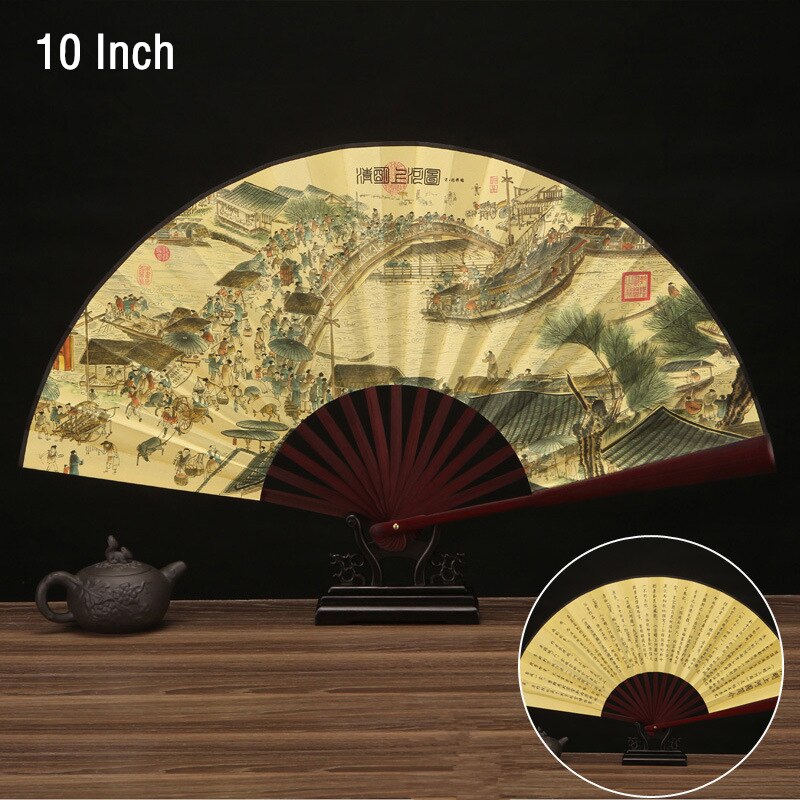 10 Inch Vintage Bamboe Fan Chinese Vouwen Zijde Doek Fan Patroon Art Craft Wedding Dance Hand Fan