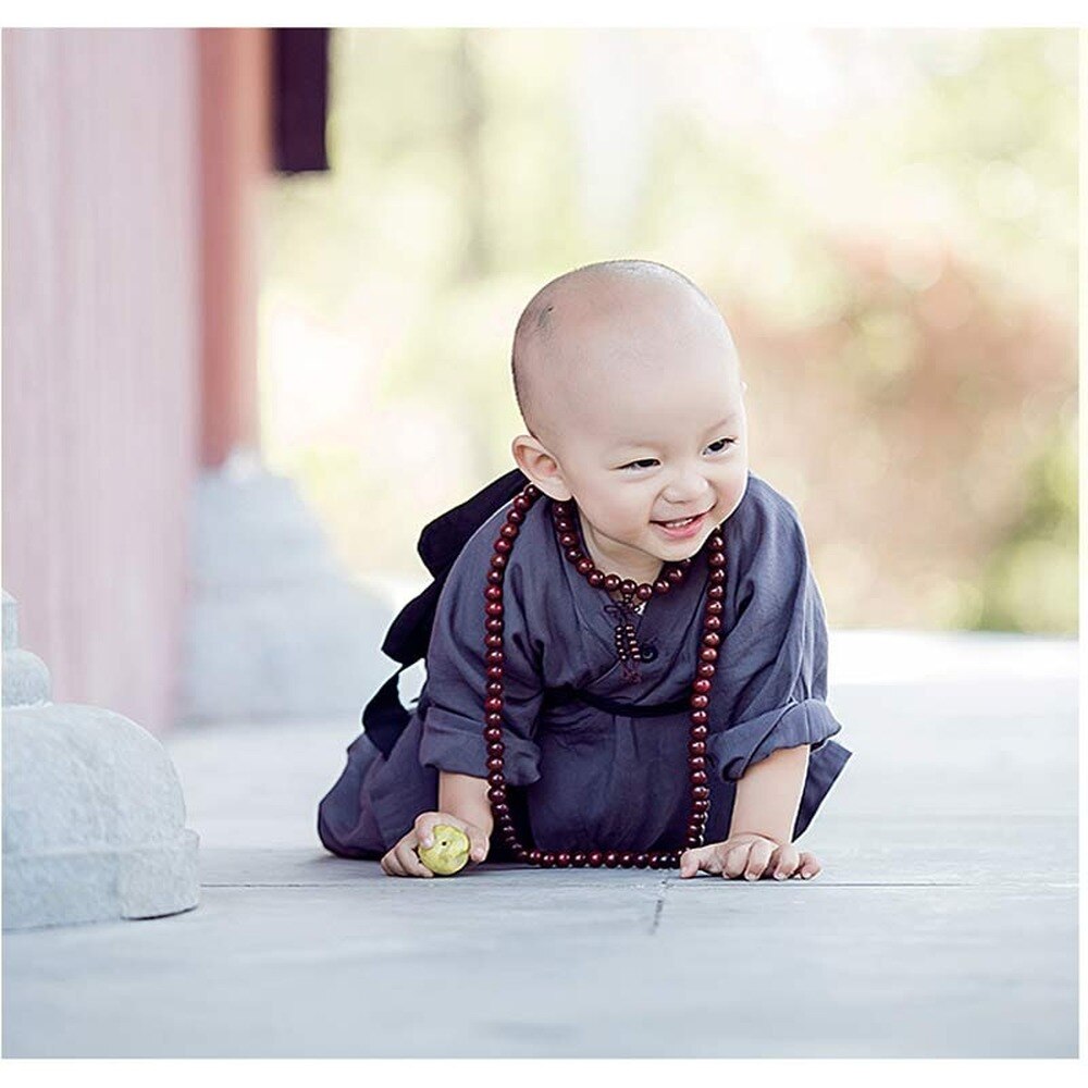 Ropa de monje pequeño para niños, traje Tang de templo Shaolin, batas de algodón y lino para bebé, uniforme de Kung Fu de rendimiento