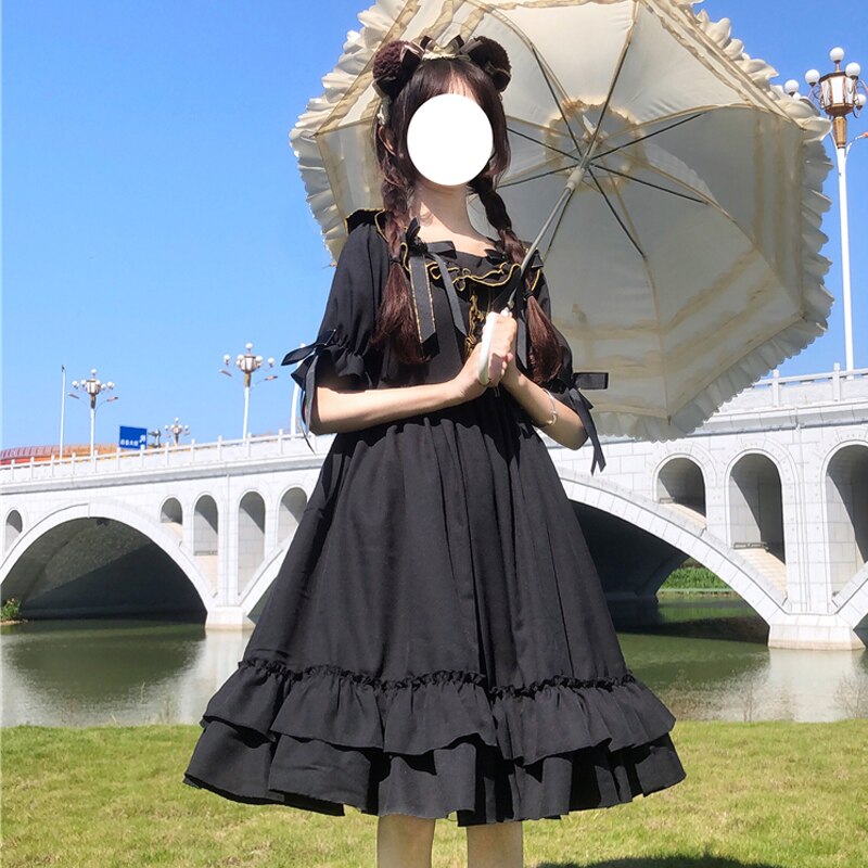 Kawaii lolita klær viktoriansk gotisk kvinner kortermet svart lolita kjole japansk søt stil goth halloween lolita  bl4341
