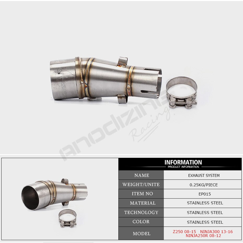 Motorfiets Uitlaat midden pijp Slip-On voor Kawasaki Z250 Z300 Ninja 300 Ninja 250R link pijp