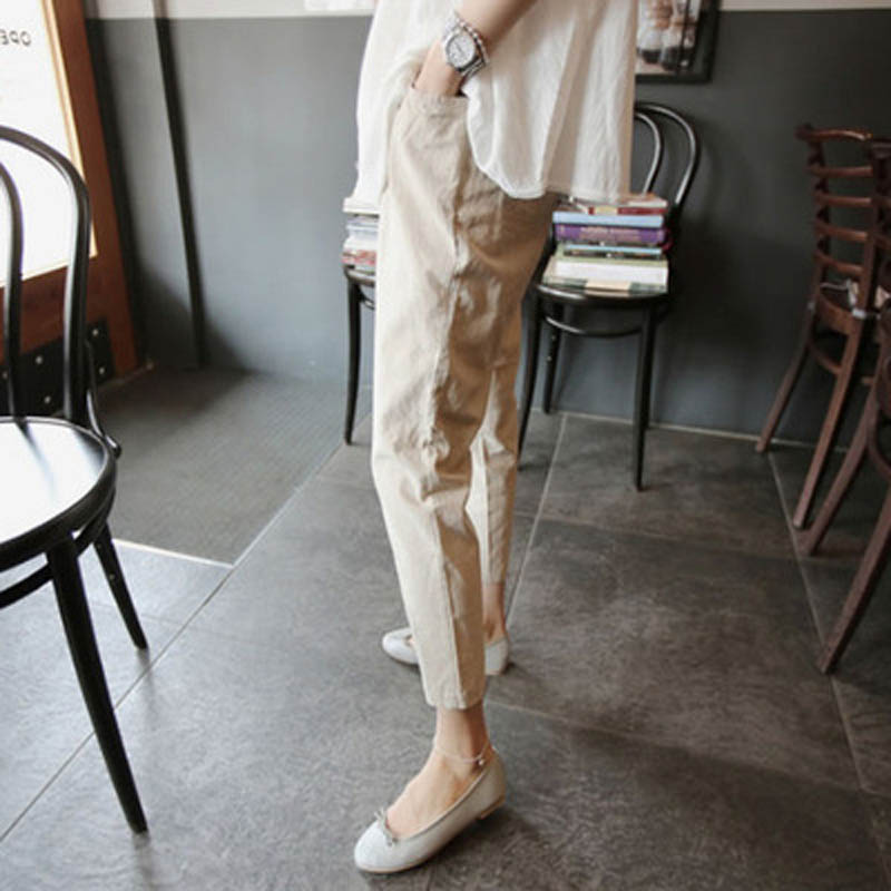 Talje slappe barselsbukser gravide kvinder slacks amme bukser brede ben bukser: Abrikos / Xl