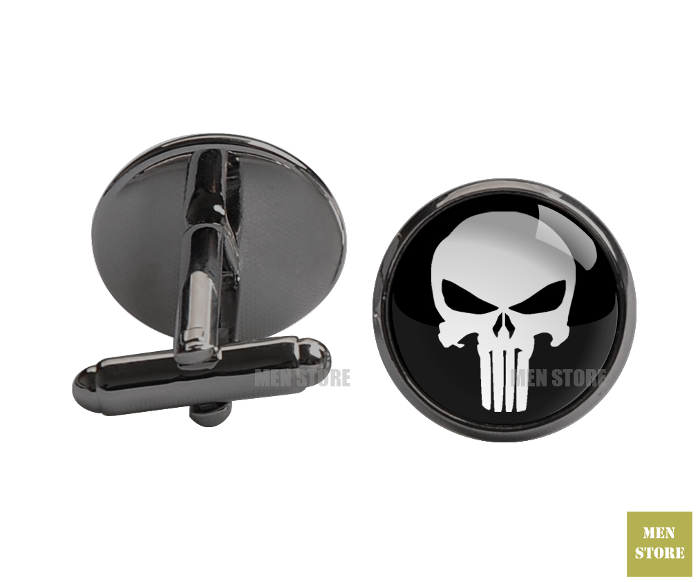 The Punisher Skull Ghost Men Jacquard Woven Skinny Narrow 2.3" Necktie 6 cm Neckwear Wedding Party Groom Tie Cufflink LK020M: Cufflink-black