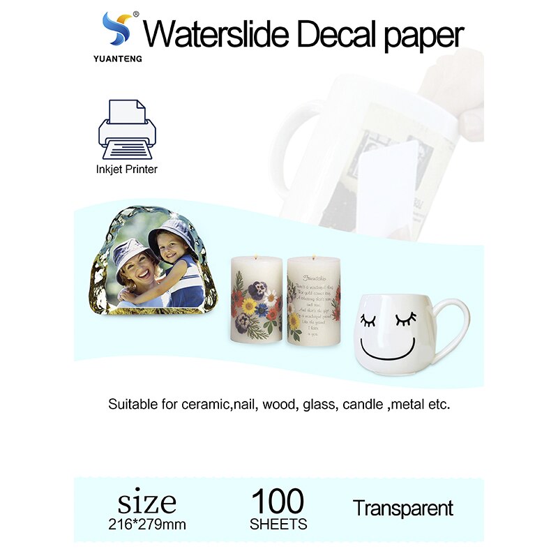 Waterslide Decal Paper Inkjet Clear Transparent Printable Water Transfer Papers Water Slide Decal Foil Tansfer Sheet Letter Size