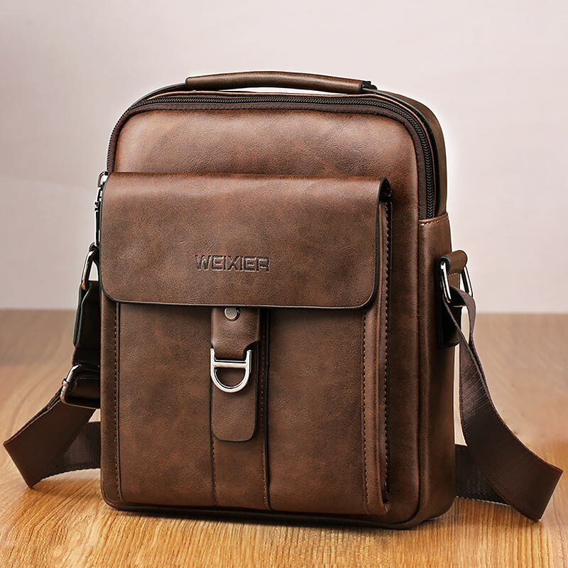 Männer tasche leder messenger tasche männer vintage casual männer schulter taschen zipper mann handtaschen tote tasche männlichen: 8606 Dark Brown