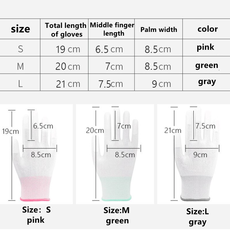 100 pairs Antistatische Handschoenen Anti Statische ESD Elektronische Werkhandschoenen pu gecoat vinger PC Antislip voor Vinger Bescherming