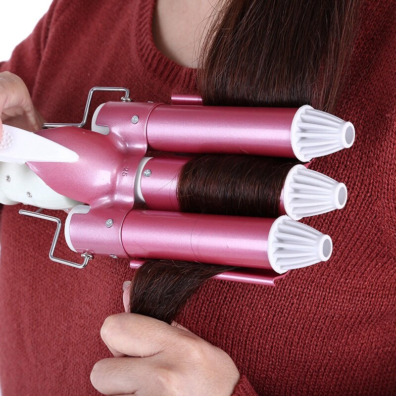 Kemei Hair Straightener Automatic Perm Splint Ceramic Hair Iron 3 Barrels Big Wave Hair Curling Flat Iron Hair Waver Curl Km-926