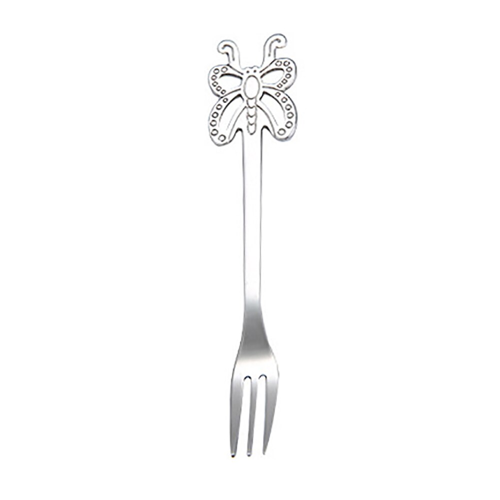 Bärbar butterfly stil rostfritt stål te dessert sked gaffel köksservis: Silvergaffel
