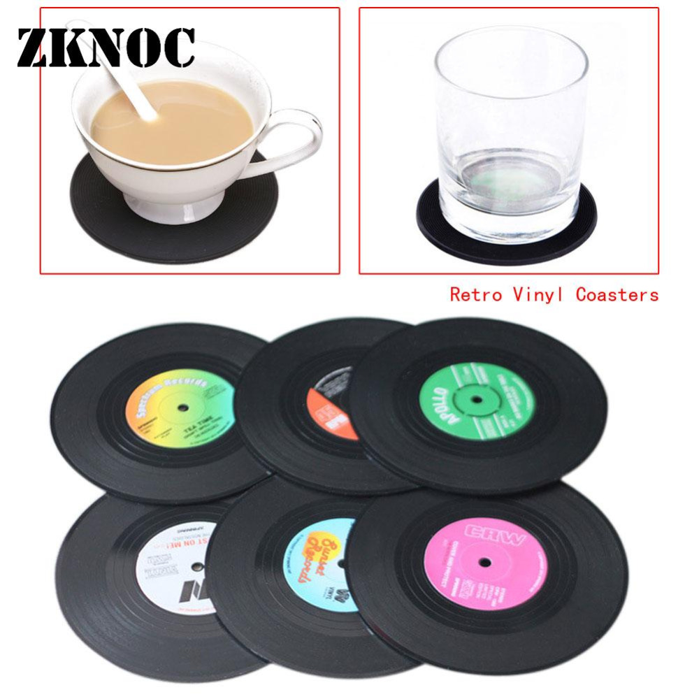 6Pcs Retro CD Record Servies Placemat Cup Mat Koffie Placemat Onderzetters Vinyl Coaster koffie Mok hittebestendig Cup keuken Mat