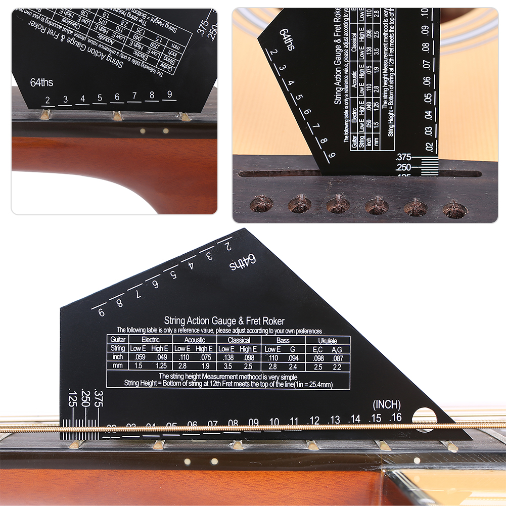 Edelstahl Gitarrensaiten Action Gauge Fret Rocker Fret Leveling Guide String Height Gauge für Gitarre Leveling Luthier Tool