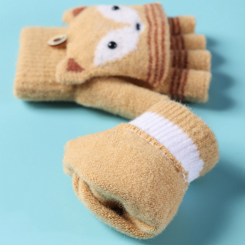 Leuke Cartoon Vos Kinderen Handschoenen Zachte Warme Gebreide Halve Vinger Jongens Meisjes Handschoenen Winter Outdoor Vijf Vingers Baby Handschoenen wanten