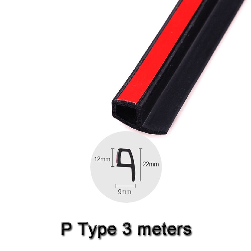 3 meter DIY B D Z P Type Geluidsisolatie Auto Deur Afdichting Strip Stickers Anti-Dust Geluiddichte Afdichting auto Interieur Accessoires: Black