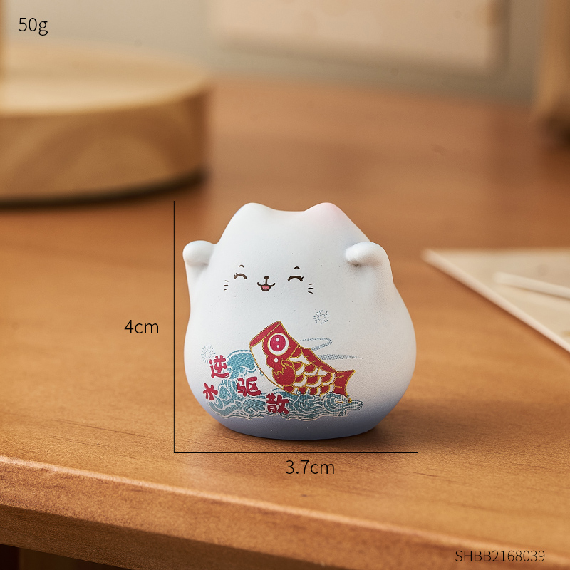 Maneki Neko-decoración del hogar, adornos de gato de la suerte, artesanías de cerámica, estatuas de animales de la fortuna, decoración de habitación, accesorios de escritorio,: Amarillo claro