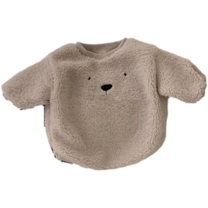 Baby winter warm plush bear embroidered Jacket toddler girl clothes boy clothes: Beige / 12M