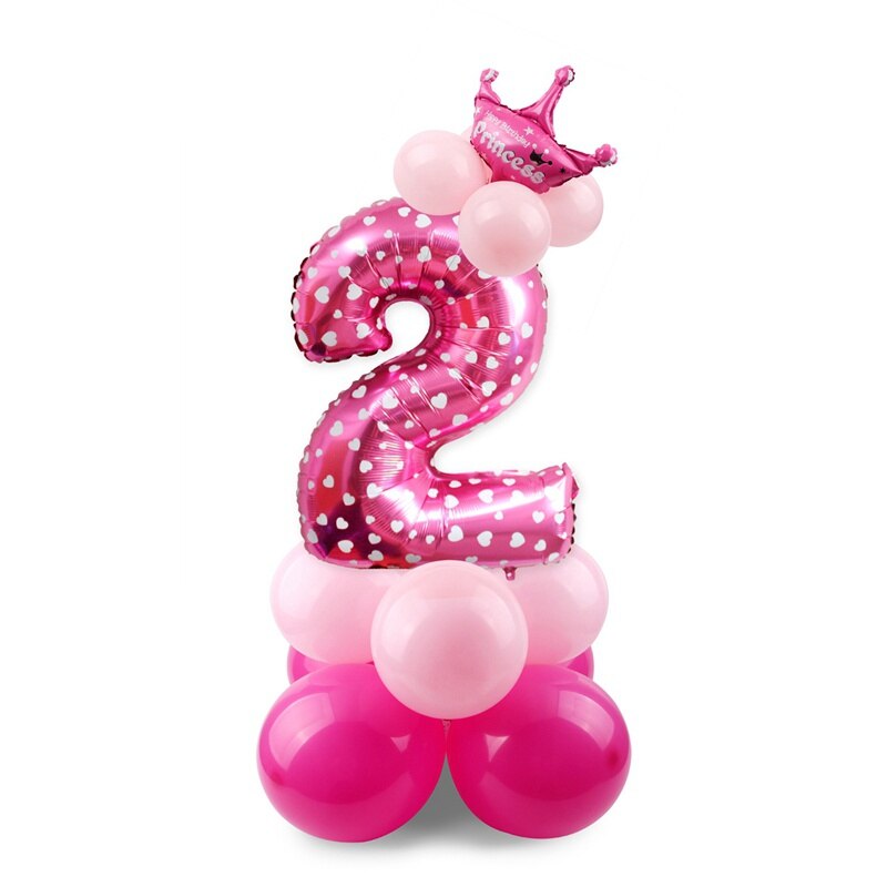 Blue Pink Number Balloon Happy Birthday Balloon 1st Birthday Party Decoration Kids Boy Girl Party Ballon Number: Pink 2