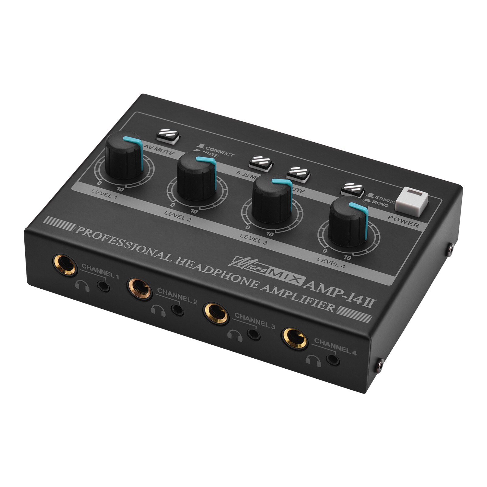 AMP-14 4-Channel Headphone Amplifier Protable Stereo Headphone Amp with RCA/6.35mm/3.5mm Input Volume Control