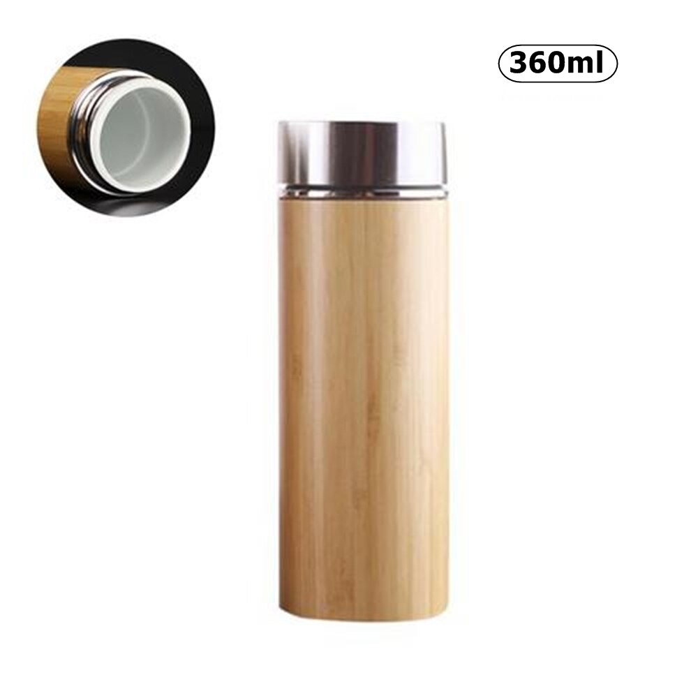 Naturlig Bambus Termokopp Keramisk Flaske Vakuumkolbe Isolerende Kopp 6-12 tidtaker: 350ml