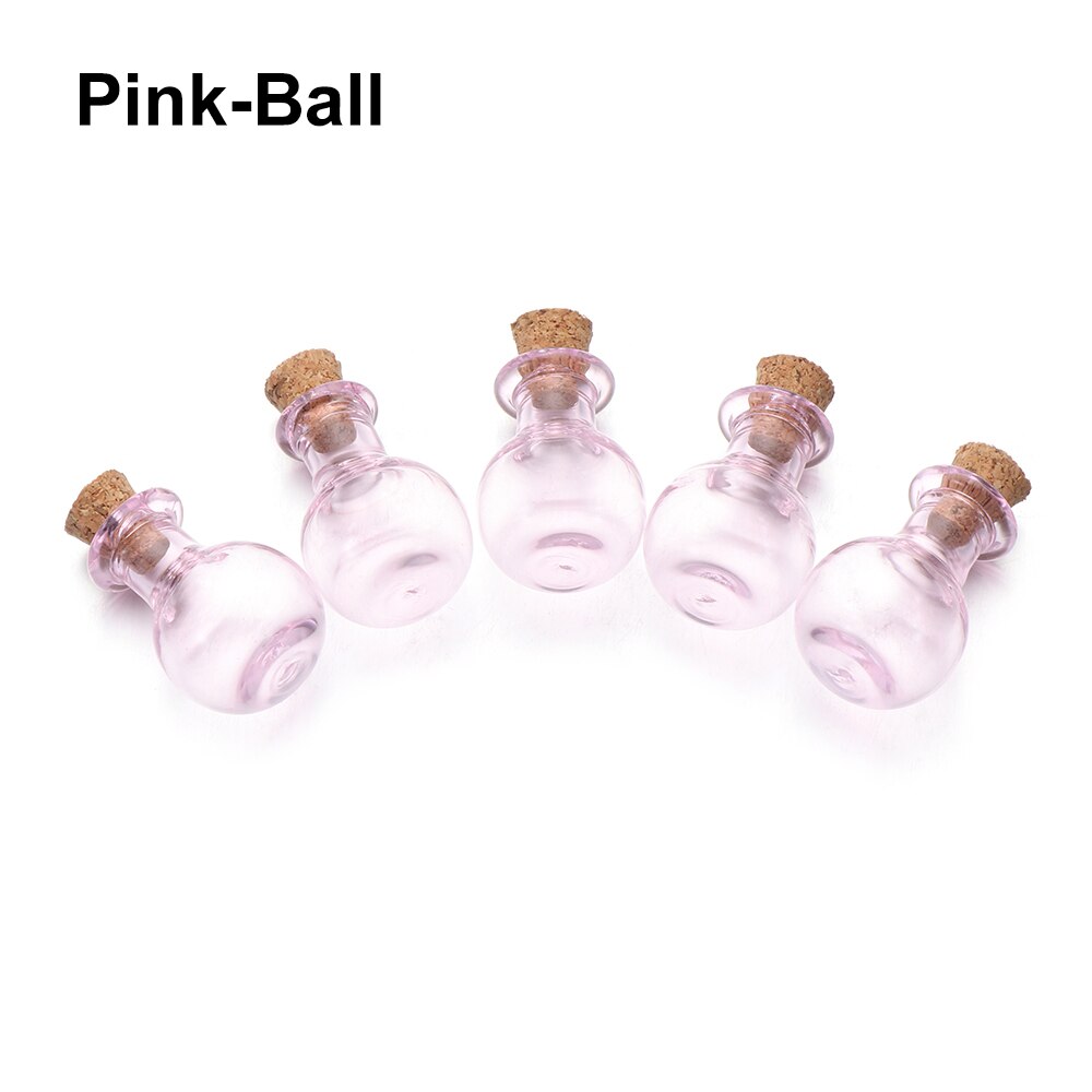 5pcs/pack Mini Glass Cork Bottles Empty Sample Jars Wishing Bottle Wedding Home Decoration Pendants Cork Stopper Storage Vial: Pink-Ball