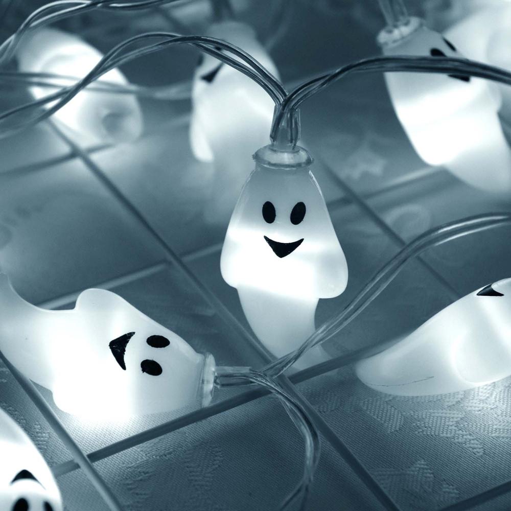 Mignon Halloween LED chaîne lumière fantôme crâne lumières décoratives fée LED guirlande extérieure intérieure décoration à piles JQ: WHITE / 2.2m 20Leds