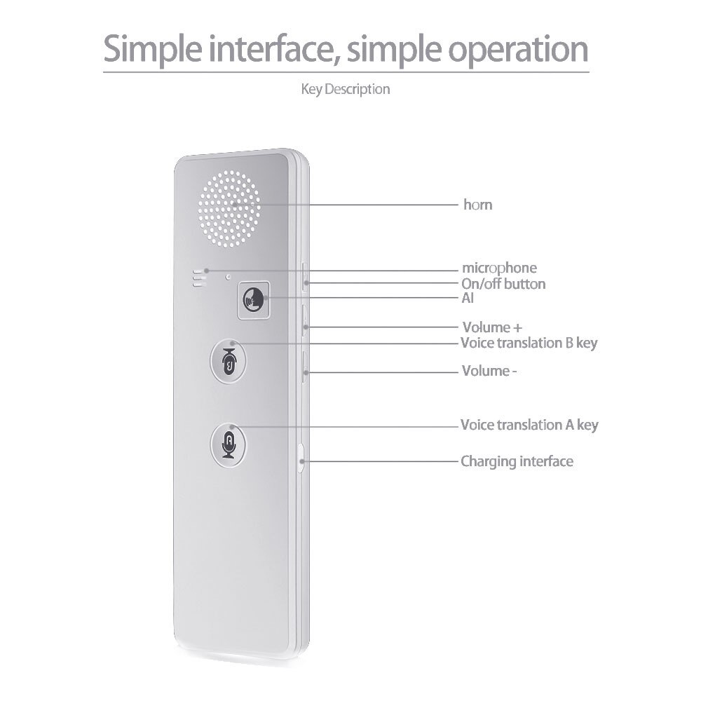 Portable Wireless Smart Translator 70 Languages Two-Way Real Time Instant Voice Translator Bluetooth-compatible APP Translator