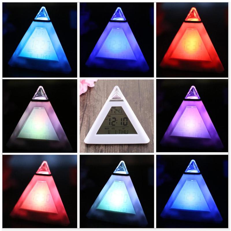 Triangle colorful color changing alarm clock alarm lazy LED clock triangle decompression small clock alarm R8O5
