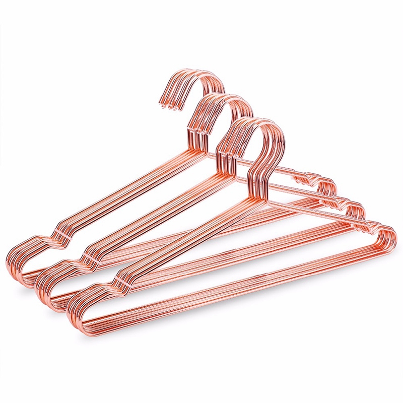 10Pcs Rose Copper Gold Metal Clothes Shirts Hanger with Groove, Heavy Duty Strong Coats Hanger, Suit Hanger Rose Gold