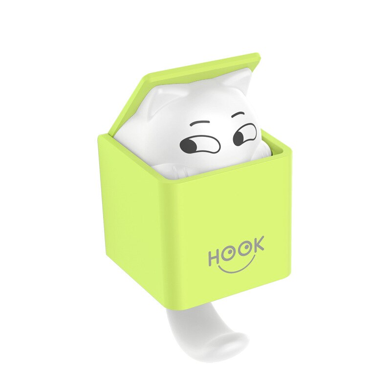 Creatieve Leuke Verborgen Kat Muur Opknoping Haak Voor Kleding Hoed Sjaal Sleutel Fun Zelfklevende Dieren Paw Hanger Rack Muur decoratie: Green-Cat