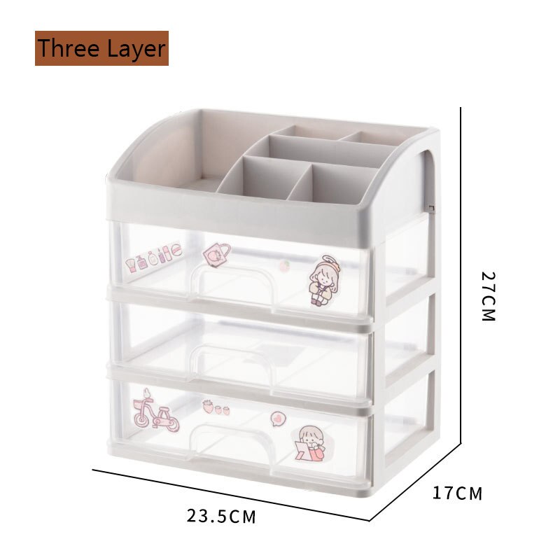 1/2/3 Layer Organizer For Cosmetics Jewelry Organizer Box Plastic Storage Container With Stickers Organizador Maquillaje: three layer