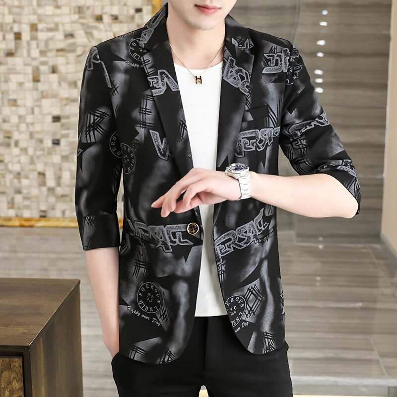 Sommer Männer Blazer Jacke 3/4 Hülse Hochzeit Business Blazer Slim Fit Männliche Straße Tragen Soziale Casual Kleid Mantel Veste Homme