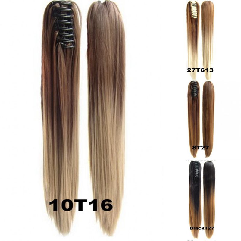 Vreugde & Beauty Haar Lang Steil Haar Paardenstaart Synthetische Clip Op Haar Ombretwo Tone Paardenstaart 24Inch Hoge Temperatuur Fiber