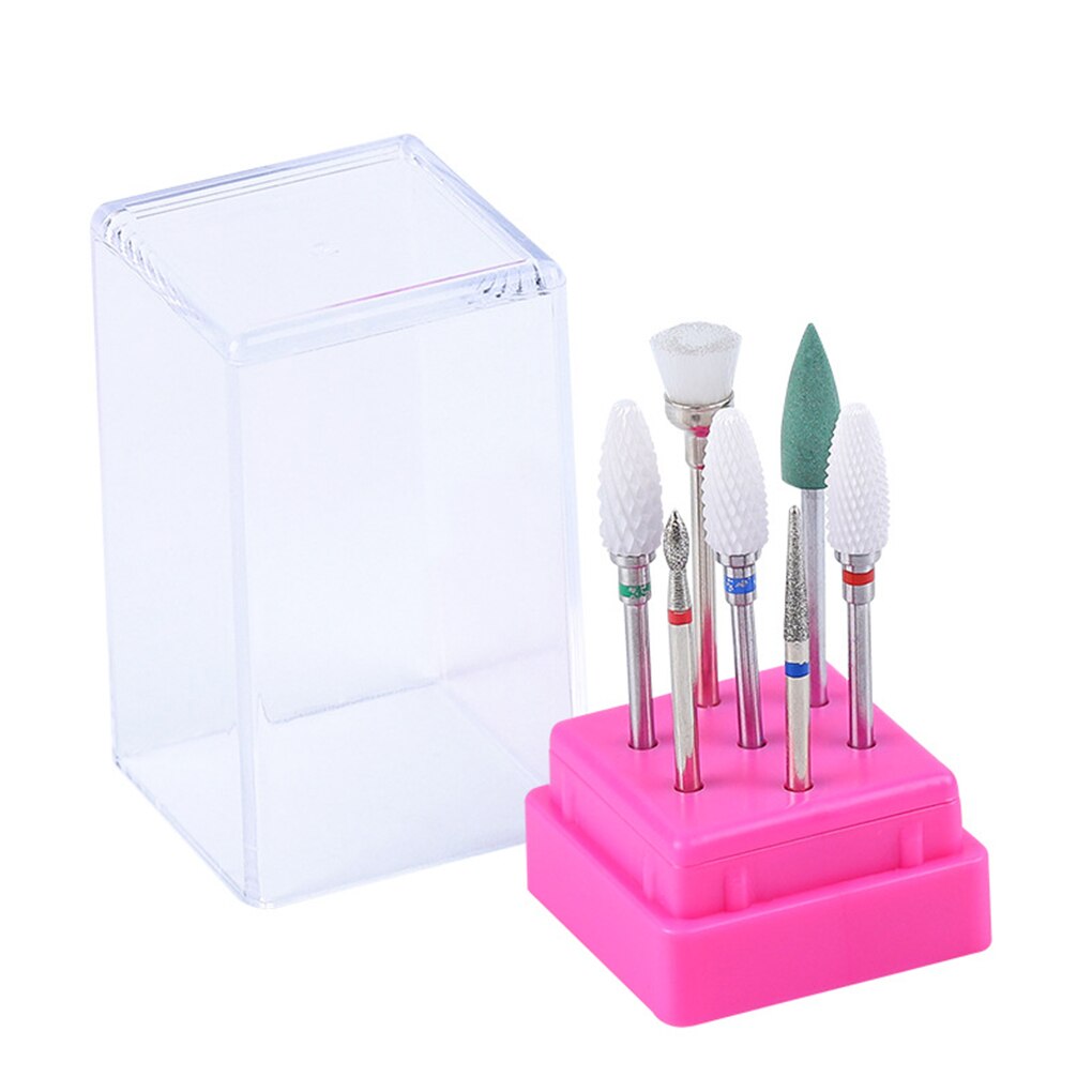 7 unids/set brocas de cerámica para uñas caja de acrílico fresadora máquina de manicura limas de uñas eléctricas herramienta de Arte de uñas