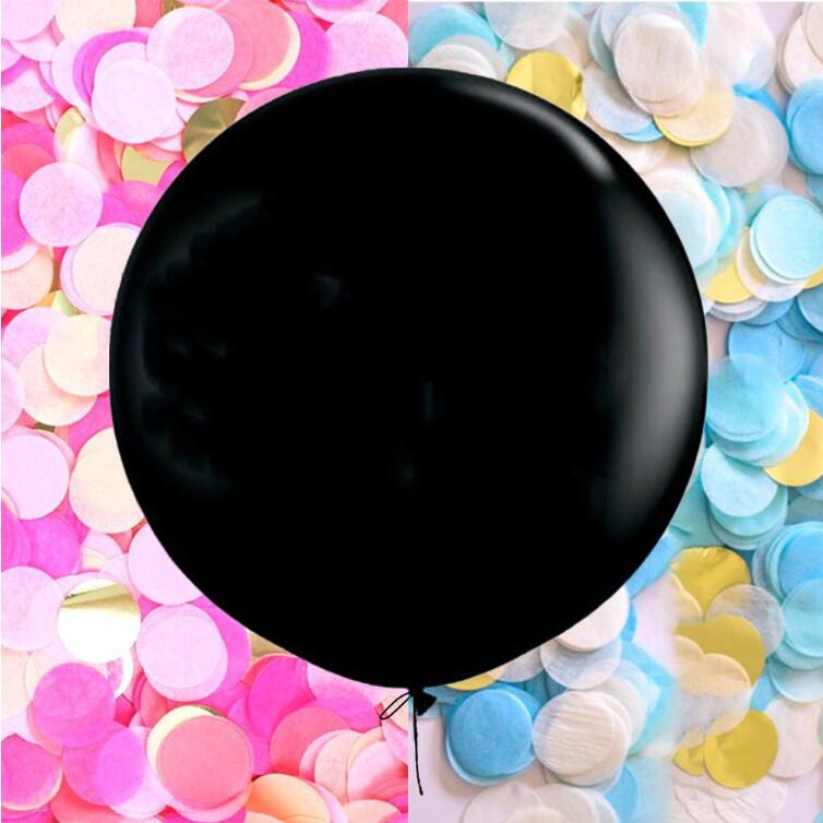 Grote 36 Inch Zwarte Ronde Met Roze Blauw Goud Confetti Latex Ballon Jongen Of Meisje Geslacht Onthullen Party Tassel Baby douche Helium/Air