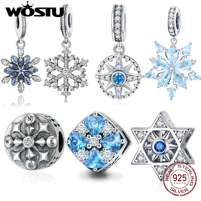 Wostu atacado real 925 prata esterlina floco de neve encantos contas caber original wost pulseira pingente autêntico jóias diy zbbs240