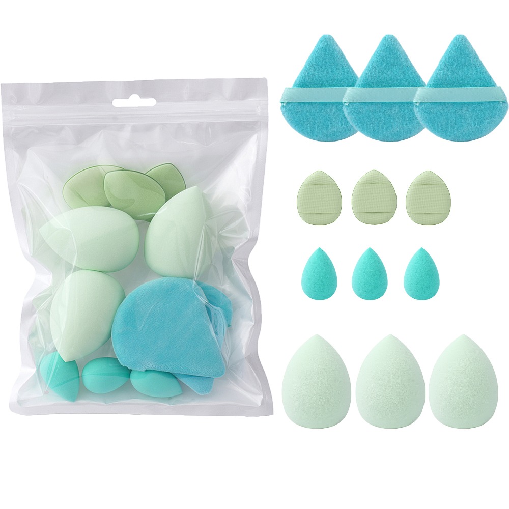12 Stuks Zachte Universele Make-Up Spons Set 4 Soorten Beauty Tools Cosmetische Bladerdeeg Droog Nat Dual Use Foundation Sponzen poederdons: Blauw