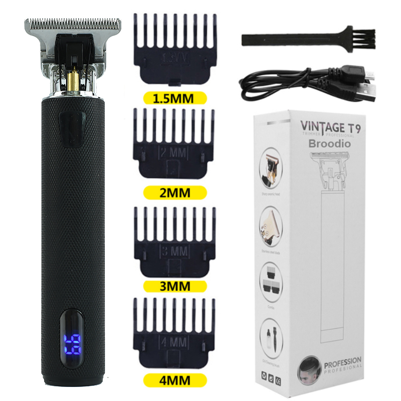 Cortadora de pelo eléctrica T9 para hombre, máquina de corte de pelo con pantalla LCD, recargable por USB, Vintage: M42-black-LED