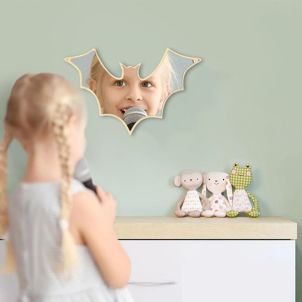 Espejo de pared con forma de murciélago, decoración de Halloween para casa, espejo con base de madera, espejo de maquillaje con soporte para pared o mesa