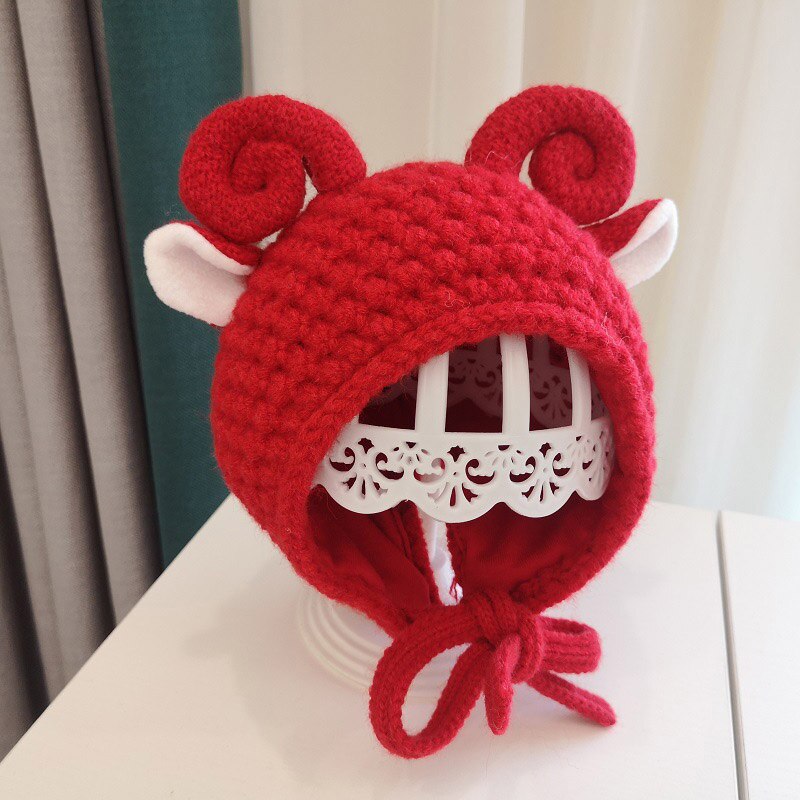 Winter gebreide warme babymuts schattige shofar baby jongen meisje muts oorbescherming mutsen effen kleur kinderen kindermutsen: Rood