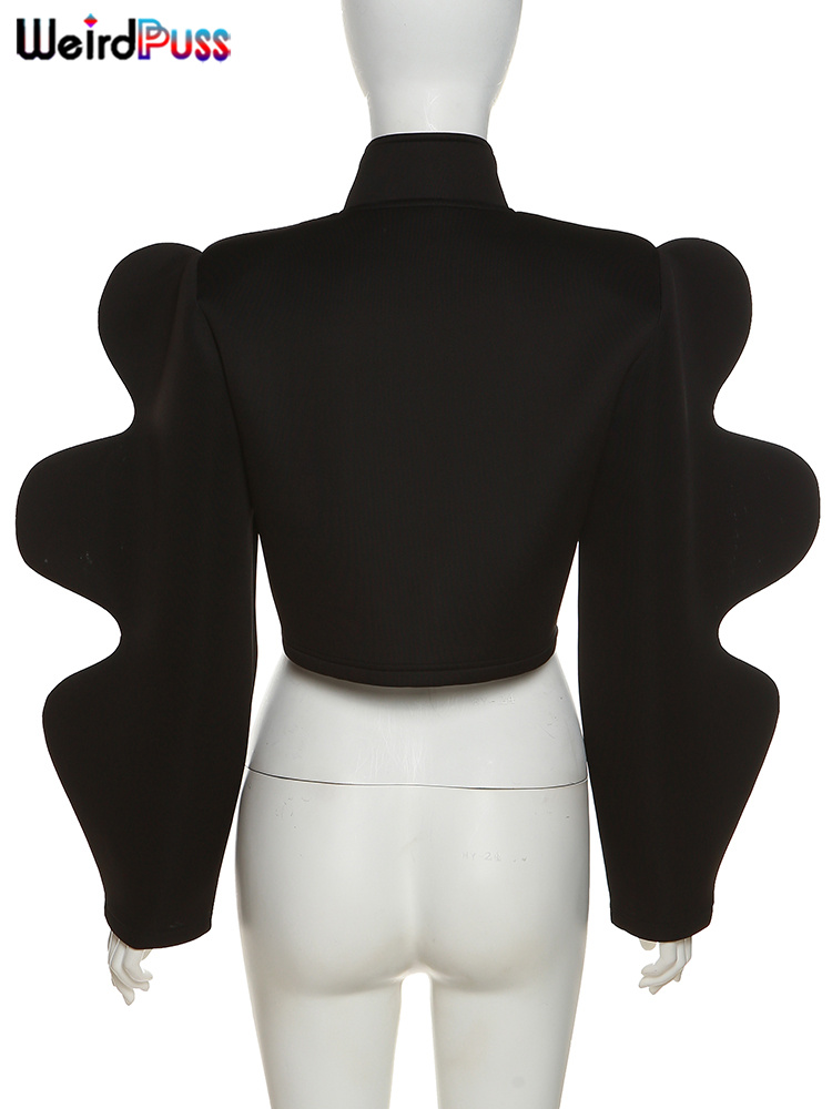Raar Puss Modieuze Speciale Mouw Jas Vrouwen Y2K Herfst Warmte Effen Single-Breasted Wilde Straat Causale Korte Uitloper Jas