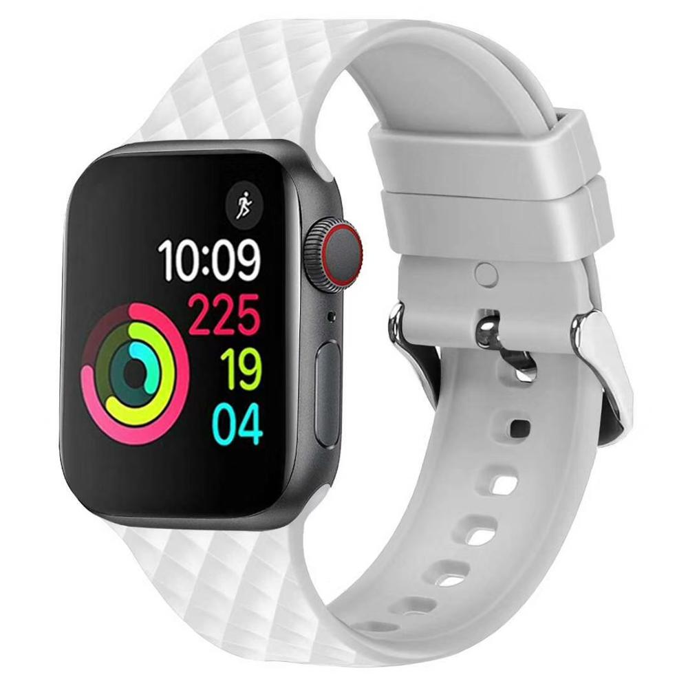 Bracelet en Silicone pour Apple watch 6 se, 38mm 42mm iwatch 40mm 44mm, bracelet de ceinture à motif rhombique, iwatch série 6 5 4 3 2 1: white / 38mm or 40mm