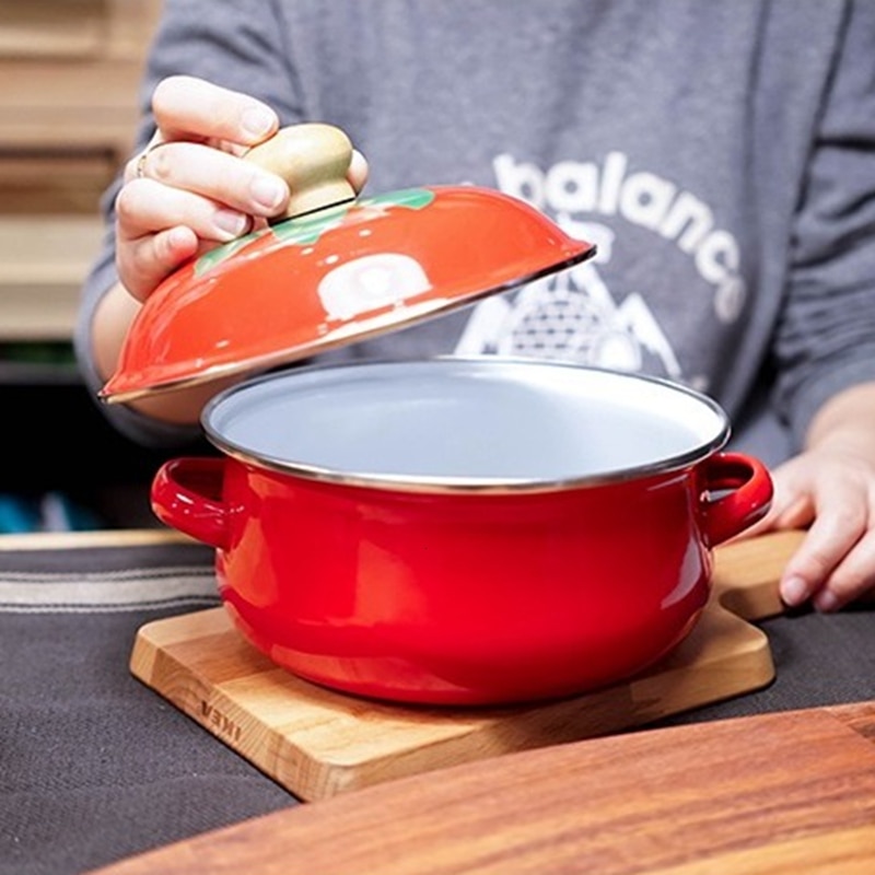 18cm 1.5L Tomato Enamel Soup Pot Stockpot Mini Saucepan Milk Egg Noodles Cooking Pan for Induction Cooker Gas Cooker