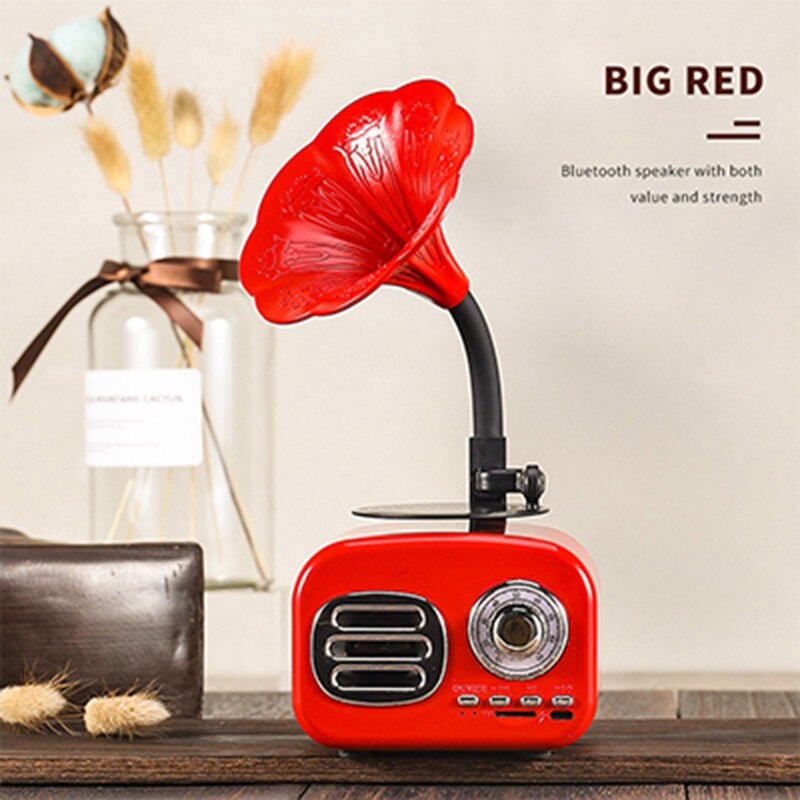 Retro Speaker Bluetooth Speaker Draagbare Mini Hout Draadloze Subwoofer Luidspreker Grammofoon Outdoor Speaker Ondersteuning Tf Fm Radio: Red