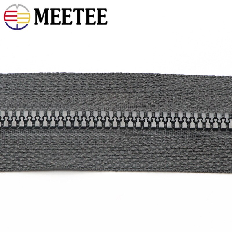 4/8Meters Meetee NO.5# Open-end Resin Zipper for Sewing Bag Zips Repair Jackets Coat Down Zippers DIY Garment Accessories: gunblack / 4m and 5p zipslider