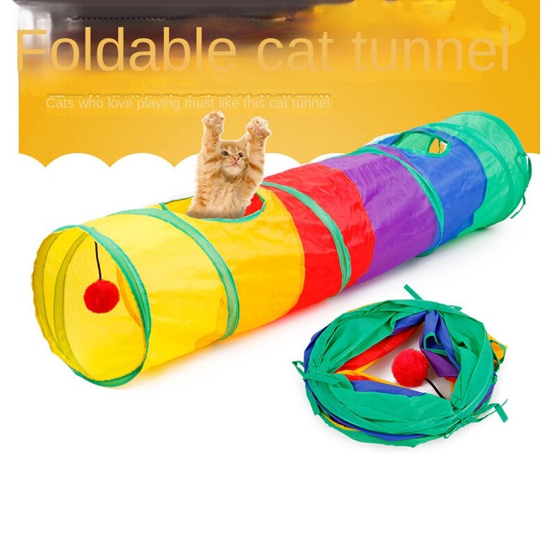 Sjov kattetunnel 3/4 huller lege rør bolde sammenklappelig rynke killing legetøj hvalpe fritter kanin lege hund tunnel rør