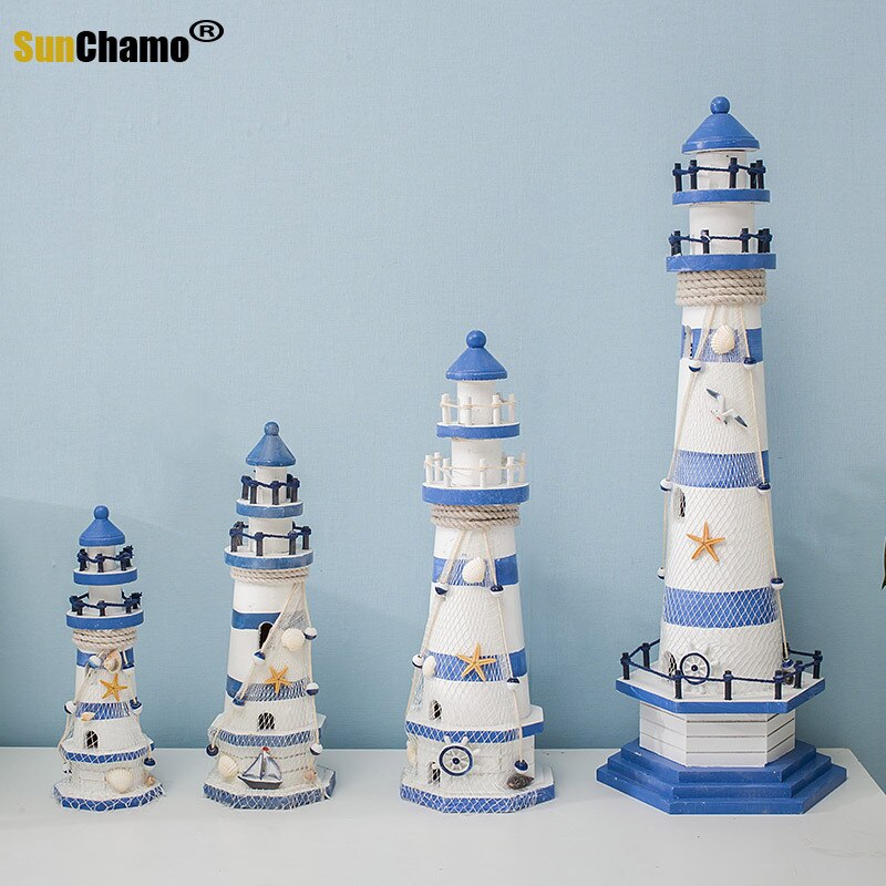 Stripe Lighthouse Simulation Model Mediterranean Wooden Handicraft Home Decorations Creativity Marine Style Decor Arts and Craft