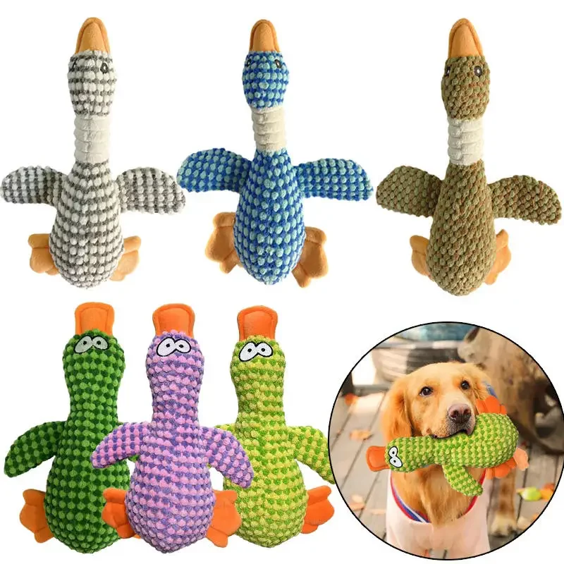 Lindos juguetes de peluche para perros, pato para mascotas, juguete con chirrido para cachorros, sonido, ganso salvaje, juguete para masticar para perros pequeños, medianos y grandes, limpieza de dientes